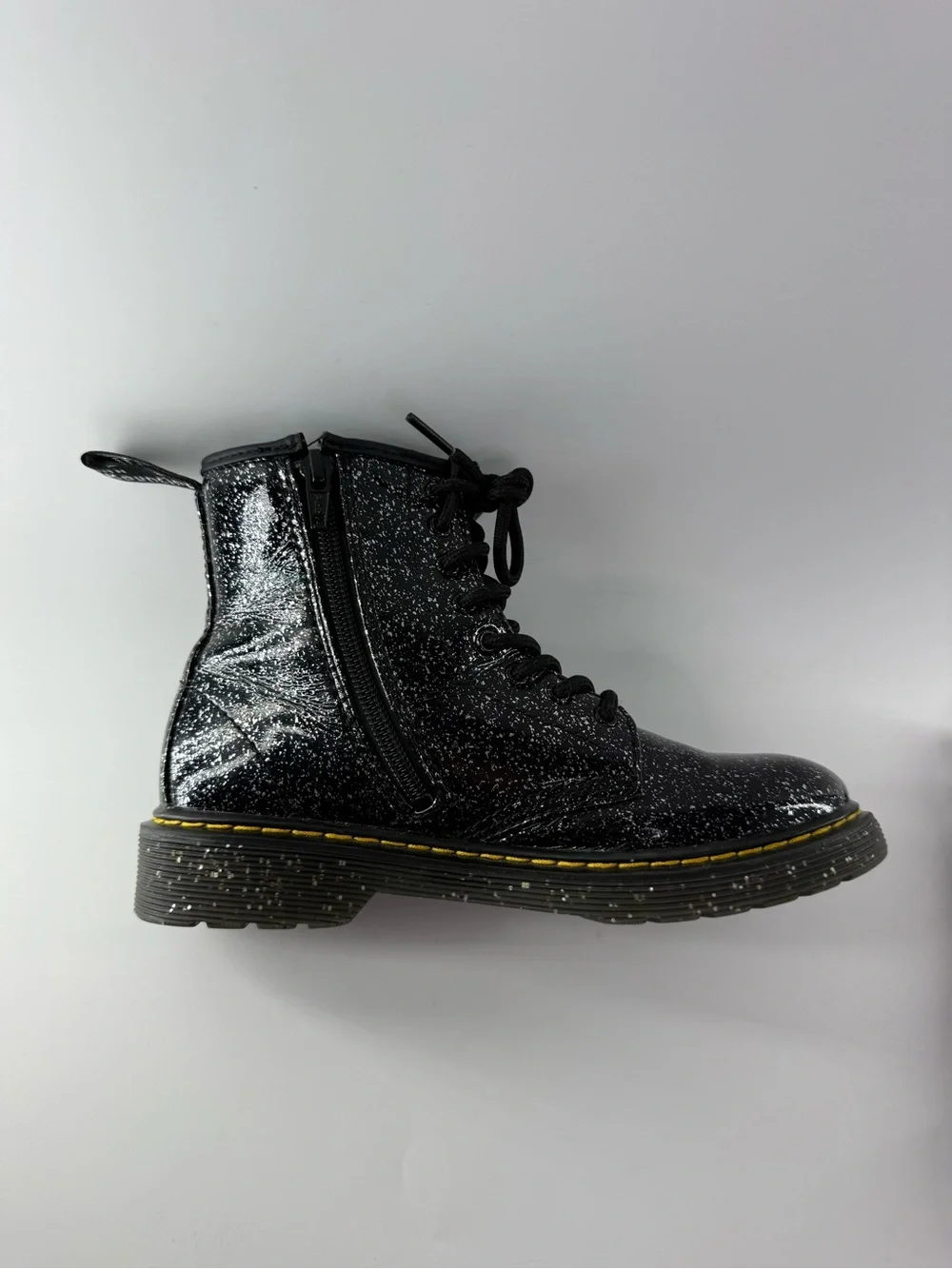 Dr. Martens Junior 1460 Glitter Patent Leather Combat Boots Black Size US 3